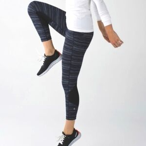 Lululemon Leggings Size 6  Pace Rival Crop 22" W6G64S Stripe Naval Blue Black